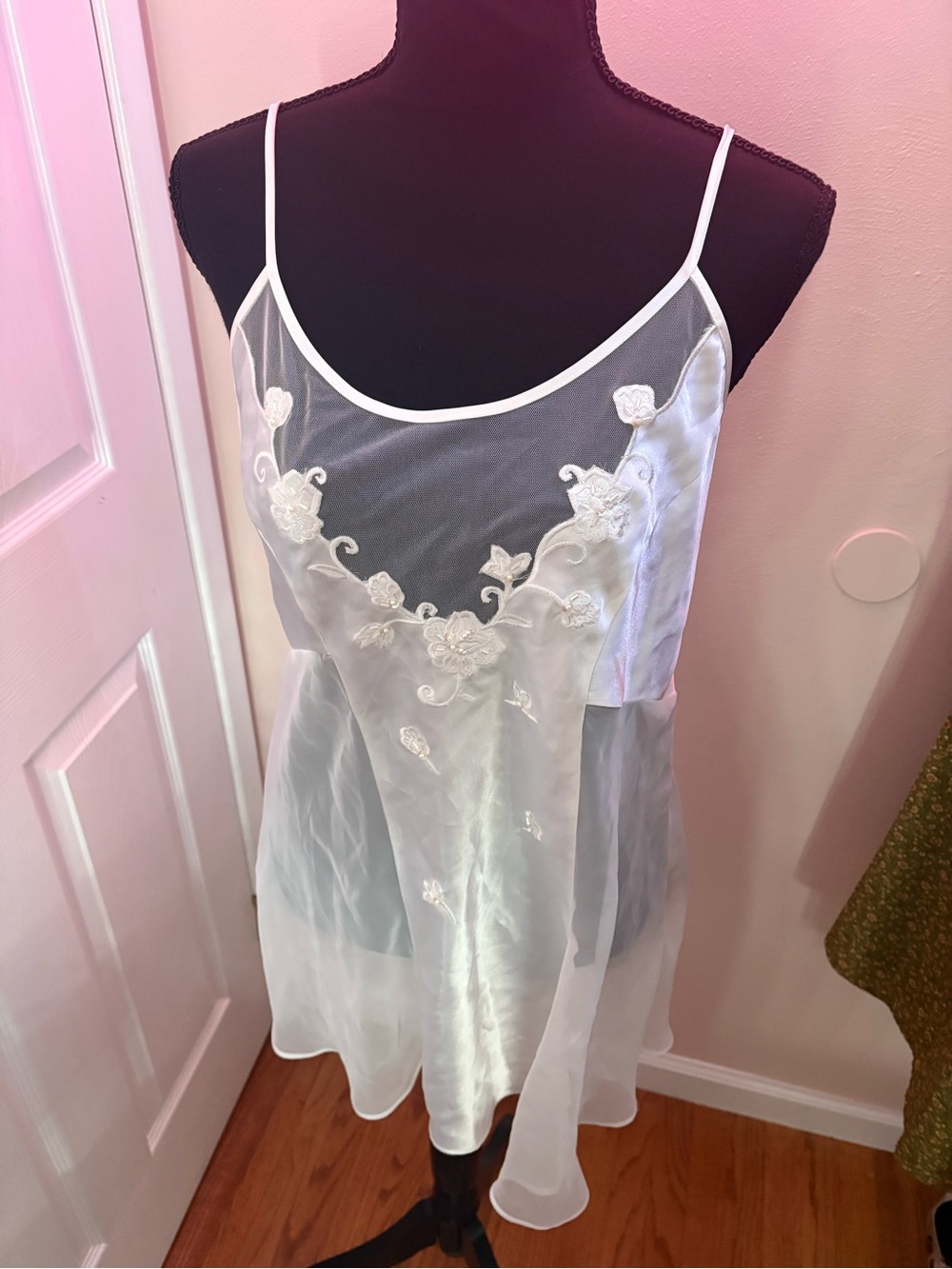 Sheer White Floral Embroidered Chemise Slip + Undies